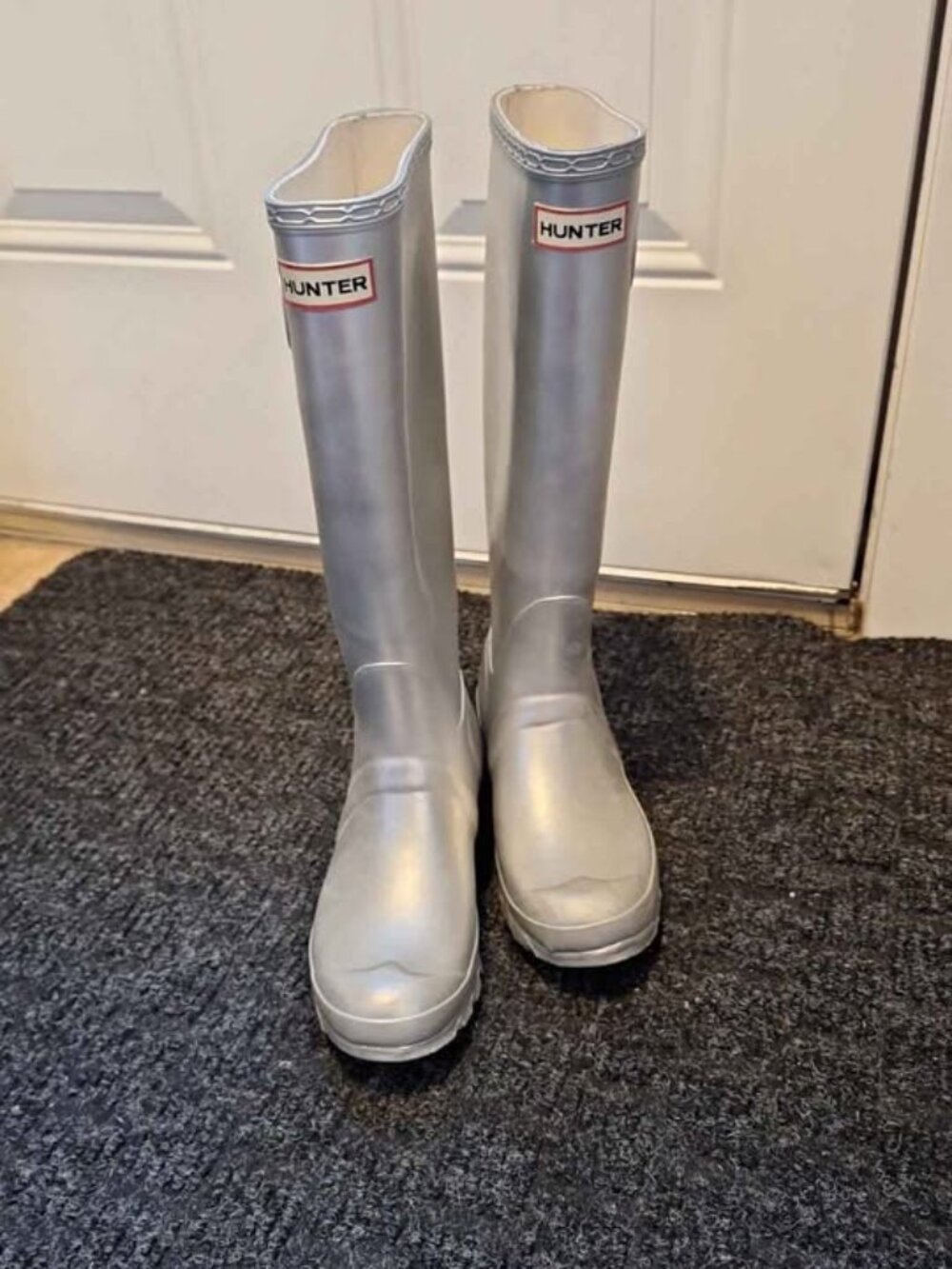 Metallic Silver Hunter Tall Rain Boots Size UK 4
